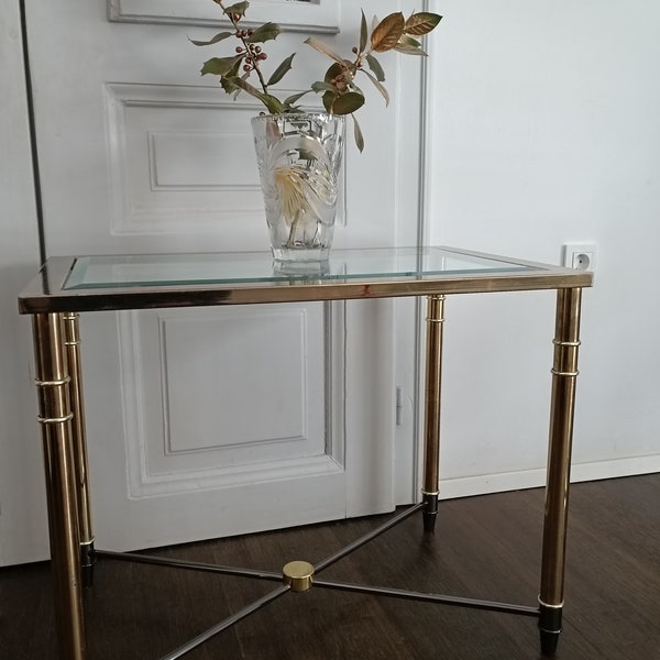 Table d'appoint vintage /miroir en verre et laiton / Style IKEA/Maison Jansen/ Hall d'entrée Table Decor / Table d'appoint Hollywood Regency