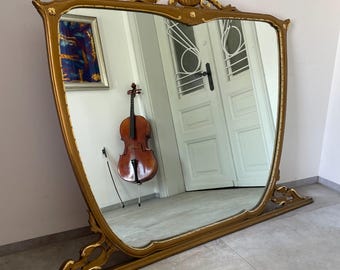 Miroir Art Déco vintage : grand cadre en bois sculpté, style baroque italien