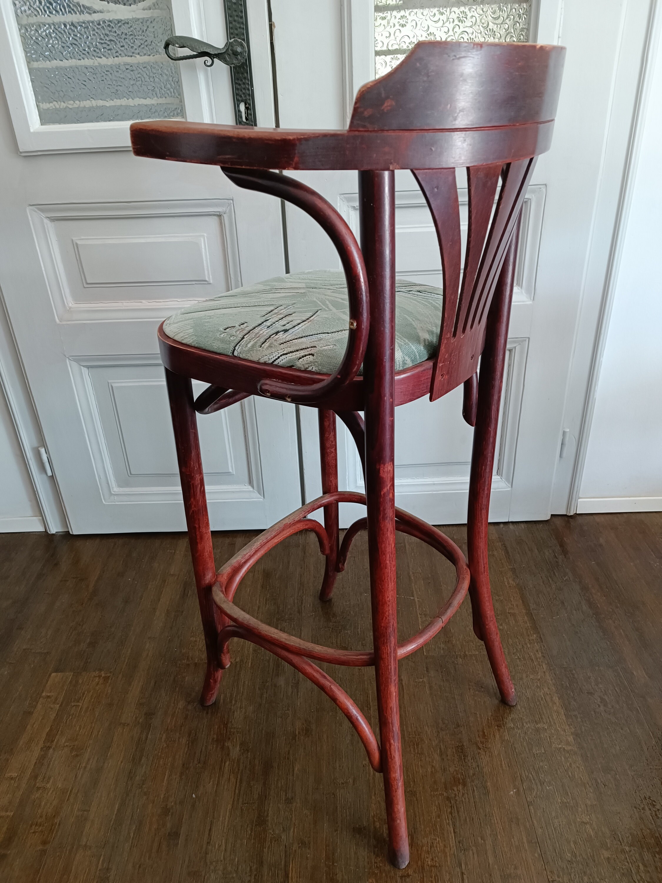Vintage Wooden Bar Stool With Textile Cover / High Chair/thonet Bentwood / Pub Chair for Kitchen ...