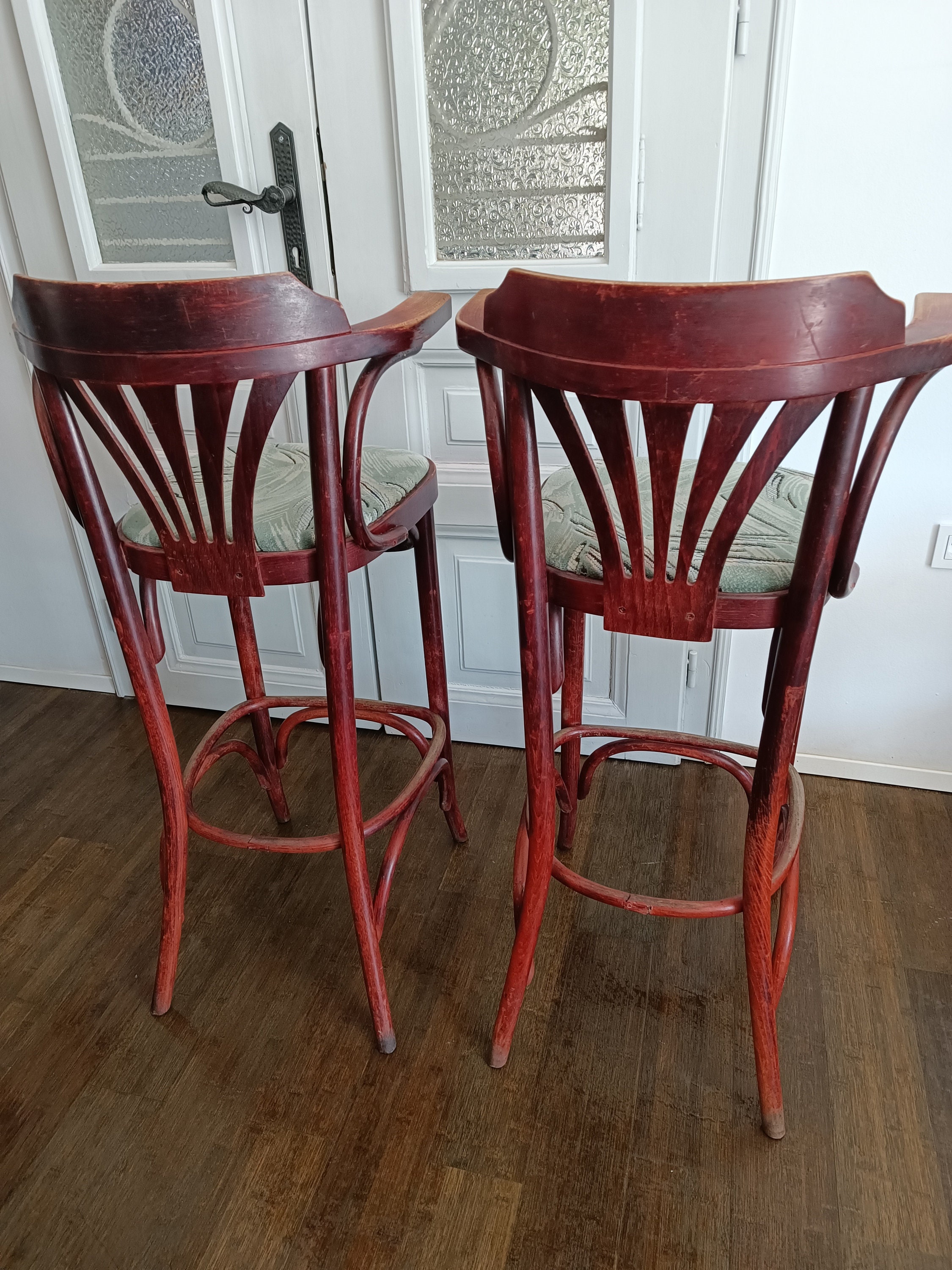 Vintage Wooden Bar Stool With Textile Cover / High Chair/thonet Bentwood / Pub Chair for Kitchen ...