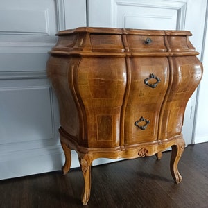 Vintage Baroque Chest of Drawers / Dresser Round Classic/ Antique Italian Louis XV Style / End Table / Bedside Nightstand Cabinet