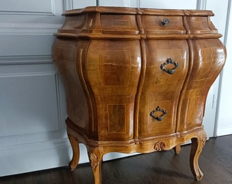 Vintage Baroque Chest of Drawers / Dresser Round Classic/ Antique Italian Louis XV Style / End Table / Bedside Nightstand Cabinet