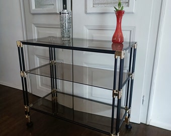 Vintage  Black&Gold   bar cart/serving trolley/Hollywood Regency style/brass bar cart/1980s