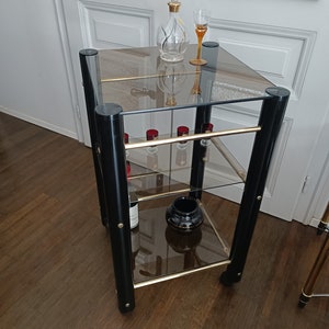 Vintage  Black&Gold Brass  style bar cart/serving trolley/Hollywood Regency style/brass bar cart/1980s