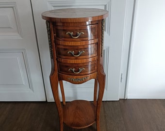 Baroque Style Wooden Chest of Drawers / Dresser Round Classic/ Antique Italian Louis XV Style /Oval End Table / Bedside Nightstand Cabinet