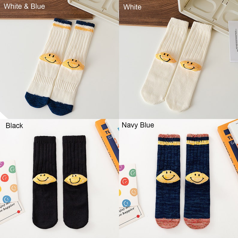 Heel Smile Face Crew Socks Cute Smiley Face Socks Neutral Etsy
