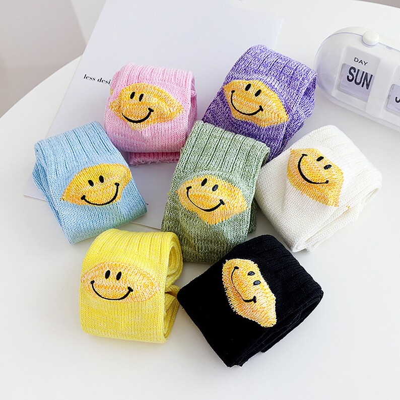 Heel Smile Face Crew Socks Cute Smiley Face Socks Neutral Etsy