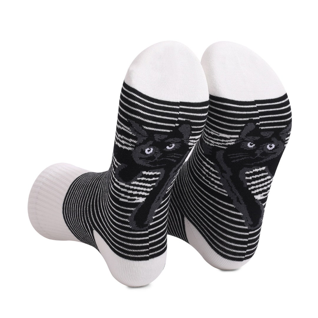 Black/white Stripe Socks Stripe Cat Crew Socks Comfortable - Etsy