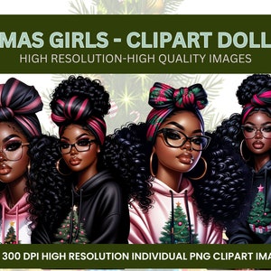 Afro-Amerikaanse vrouw kerstclipart | Zwart meisje kerstclipart | Winter zwarte vrouw-clipart, png | Direct downloaden