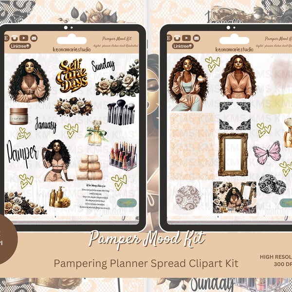 Pamper Mood - 32-Piece Goodnotes Sticker Kit, Digital Self-Care and Beauty Planner Decals, Relaxation Theme, Clipart, Spa digital stickers