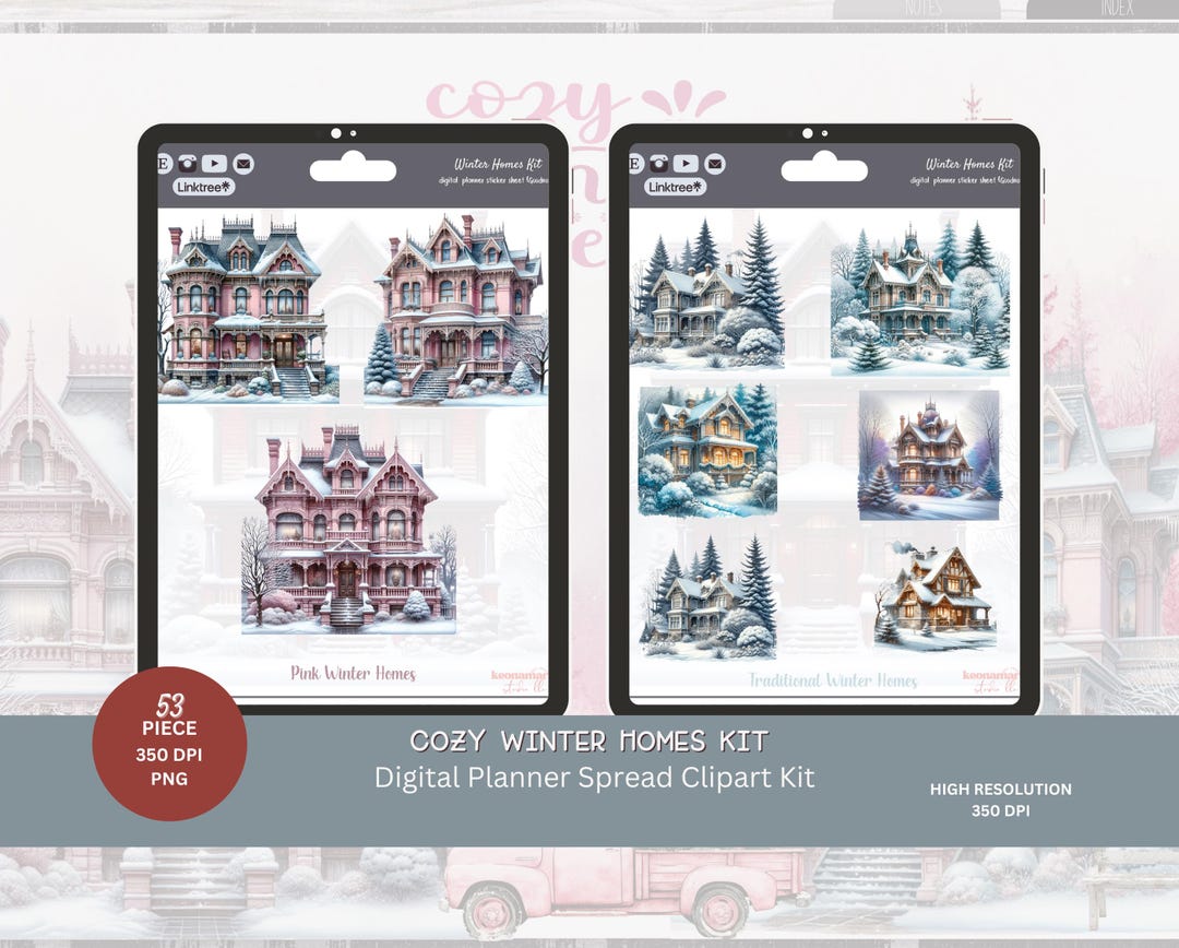 Winter Homes Clipart: Cozy Holiday Planner Stickers (PNG & Goodnotes ...