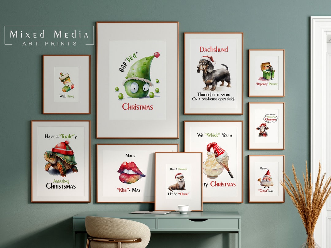 Gallery Wall Set of 20 Funny Christmas Wall Art Puns Etsy