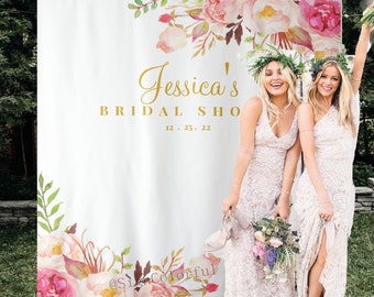 Bridal Shower Photo Backdrop Watercolor Flowers ,Custom Bridal Shower Backdrop Wedding photo backdrop ,Rustic Floral Bridal Shower Backdrop