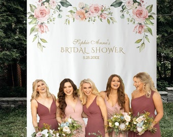 Pink Blush Floral Bridal Shower Photo Prop Tapestry, Custom Bridal Shower Backdrop Wedding photo backdrop ,Wedding Tapestry Banner