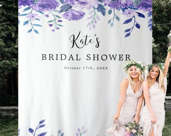 Bridal Shower Backdrop,Purple Floral Bridal Shower Photo Booth Backdrop, Bridal Shower Photo Backdrop, Custom Wedding Shower Photo Backdrop