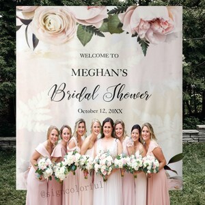 Blush Pink Floral Bridal Shower Backdrop,Custom Bridal Shower Backdrop,Bridal shower decor, Wedding Shower backdrop for reception