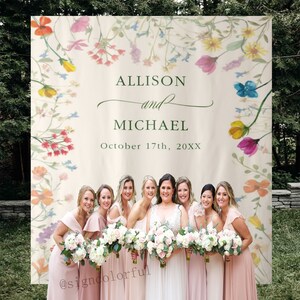 Delicate wildflower floral garden Wedding Tapestry , Custom Bridal Shower Backdrop Wedding photo backdrop, Bridal Shower Backdrop