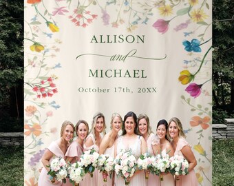 Delicate wildflower floral garden Wedding Tapestry , Custom Bridal Shower Backdrop Wedding photo backdrop, Bridal Shower Backdrop