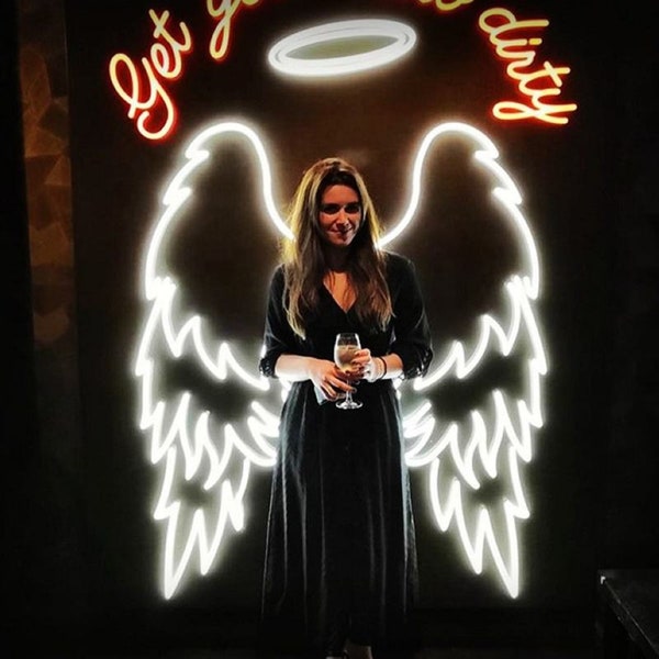 Angel Wings and Halo Custom Neon Sign, Angel Wings Neon Sign, Angel neon sign, Wings custom sign, Wedding Decor, Party Decor, Event Decor