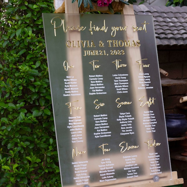 Frosted Acrylic Wedding Seating Chart: Custom UV Print