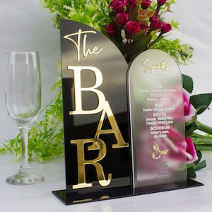 Bar en arc de cercle pour mariage | Buvons signe | Enseigne de menu de bar en acrylique personnalisée pour mariage | Menu du bar | Menu du bar Mariage | Enseigne de bar en acrylique |