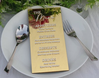 Tarjeta de menú de boda acrílica personalizada: Impresión UV, elegante decoración de recepción