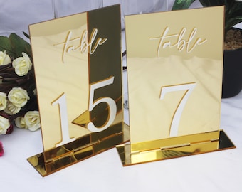 Mirror Acrylic Wedding Table Numbers with Stands: Elegant Gold Signage