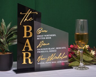 Custom Acrylic Wedding Bar Sign: Frosted UV Print, Modern Arch Decor
