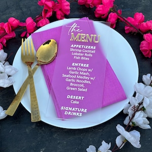 Carte de menu en acrylique givrée, menu de mariage, carte de détail de mariage en acrylique, carte de réception de mariage en acrylique, carte de menu