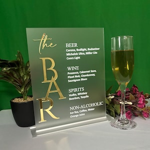 Custom Acrylic Wedding Bar Sign: Signature Drinks Menu