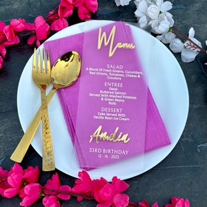 Carte de menu en acrylique givrée, menu de mariage, carte de détail de mariage en acrylique, carte de réception de mariage en acrylique, carte de menu