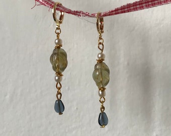 14k gold plated, Upcycled Gold Earrings, Vintage pearls and Czech Beads