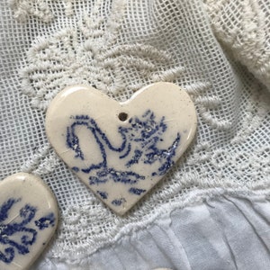 Hand painted heart shaped ceramic Christmas tree ornament, delft ceramic inspired, blue hanging decoration pendant, image 6