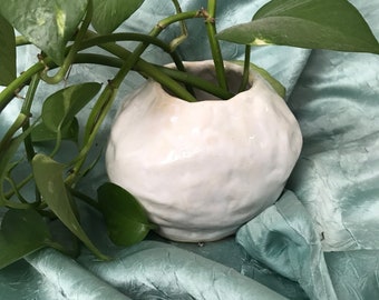 Handmade White Ceramic Vase, hand-build modern Scandinavian vase