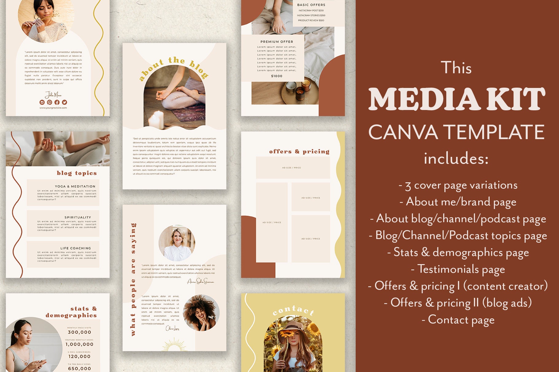 9 Page Social Media Kit Canva Template for Bloggers, Soulpreneurs and ...