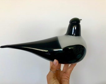 Oiva Toikka Glass Bird Magpie: サイン入り Nuutajarvi フィンランド