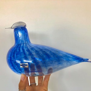 Oiva Toikka Big Special Glass Bird Blue Signed Nuutajarvi sticker Made in Finland Free Shipping Worldwide