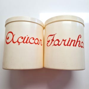 Vintage Portuguese Kitchen Canisters: Sugar & Flour Jars - 70s Retro Storage