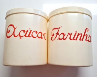 Vintage Portuguese XL Kitchen Canisters: Sugar & Flour Jars - 70s Retro Storage