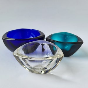 Kaj Franck Bullseye Glass Bowls: kobaltowy, turkusowy, przezroczysty - Trio