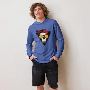 Cool Skull Skater Sunglasses Cartoon Baseball Cap Present Gift Him Her Nerd Geek Gamer Unisex Hooded long-sleeve tee t-shirt