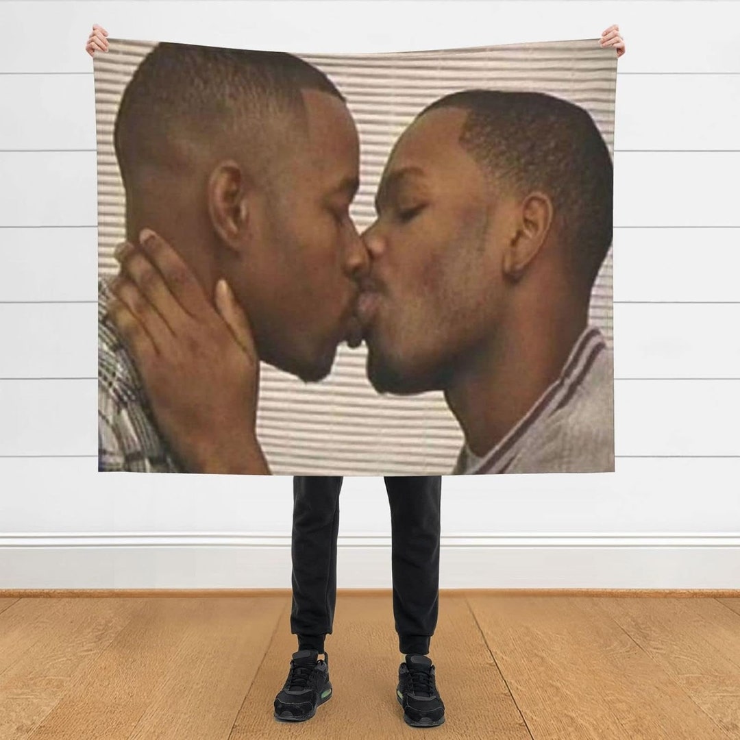 Two Black Men Kissing Meme Throw Blanket, Funny Meme Blanket, Valentine Two Black Men Kissing Meme Throw Blanket, Funny Meme Blanket, Valentine