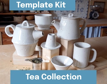 Printable Pottery Template Kit for Slab Building -- Tea Collection