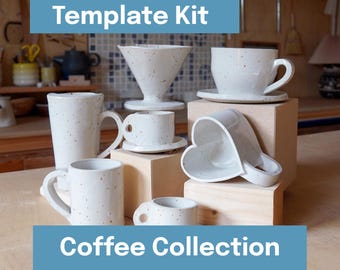 Printable Pottery Template Kit for Slab Building -- Coffee Collection
