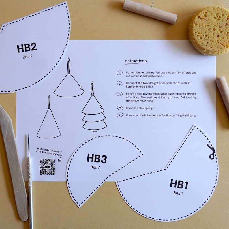 Printable Pottery Template + Video Tutorial -- Holiday Bells image 2