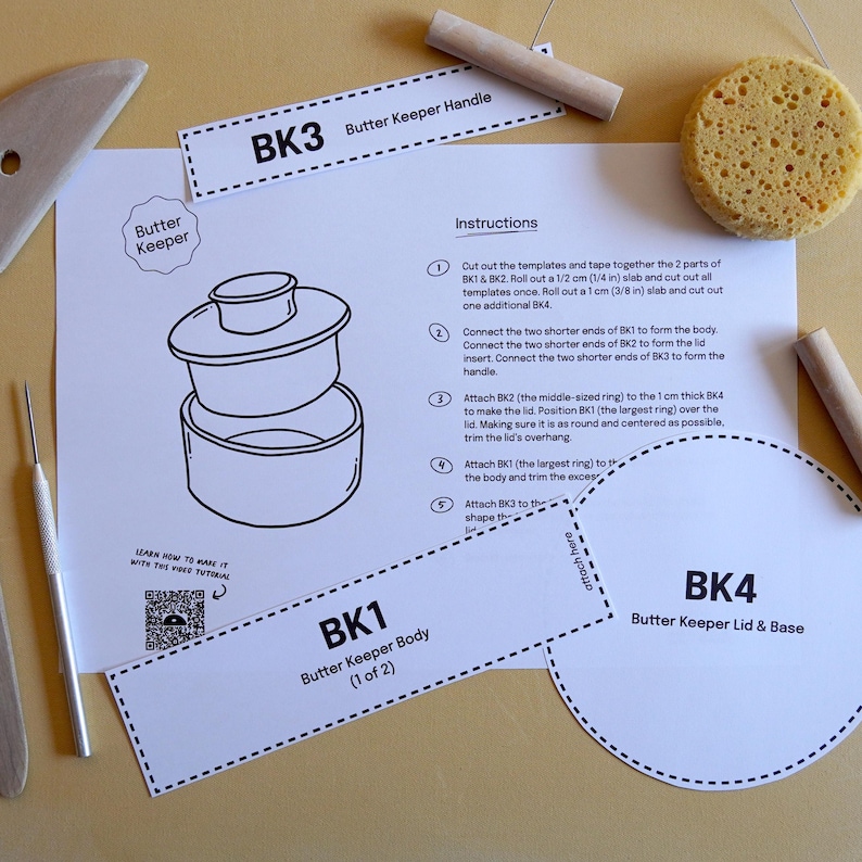 Afdrukbaar aardewerksjabloon + videotutorial -- Butter Keeper afbeelding 2