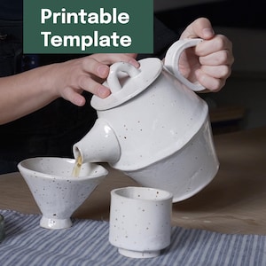 Afdrukbaar aardewerksjabloon + videotutorial -- Hoekige theepot