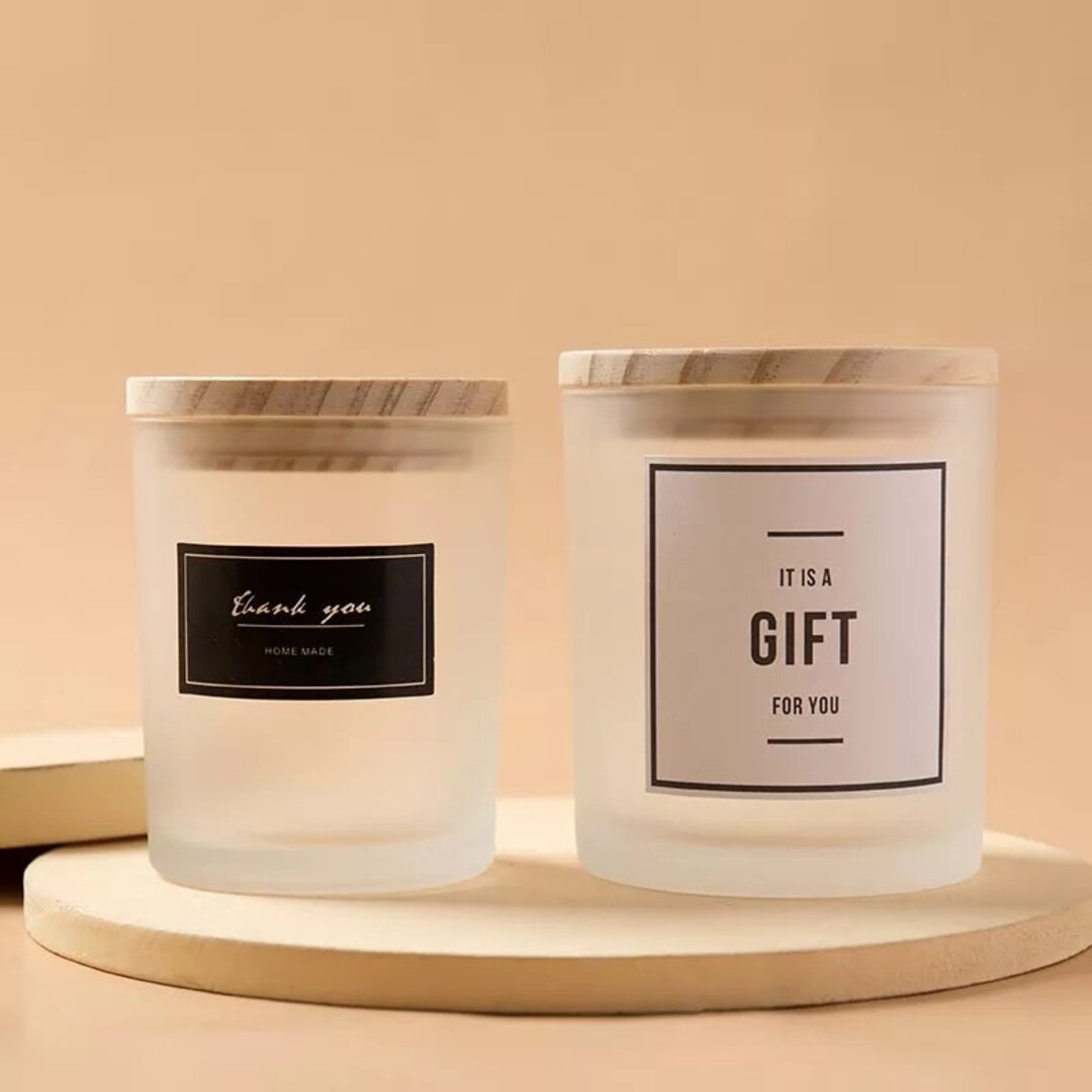 Empty Frosted Clear Candle Glass Jar 10oz With Wooden Lid, Wholesale ...