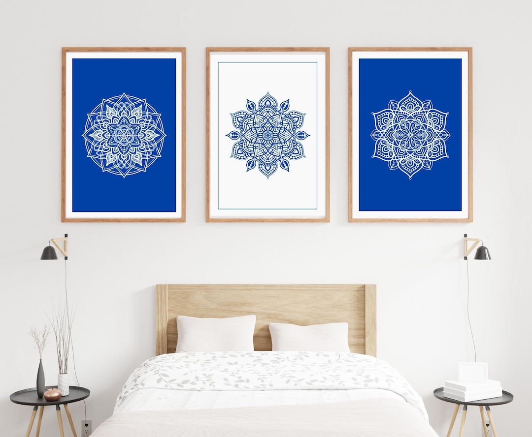 Set of 3 Printable Blue and White Mandala Wall Art, Instant Download ...