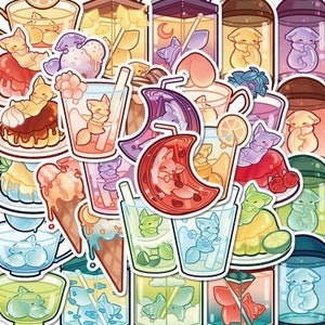 40 stickers renard mignons - Renard dessin animé mignon dans les boissons et les desserts, Stickers imperméables créatifs pour le scrapbooking, coques de téléphone, tasses, iPads